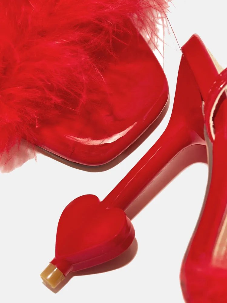Feather Buckle Heart Heels