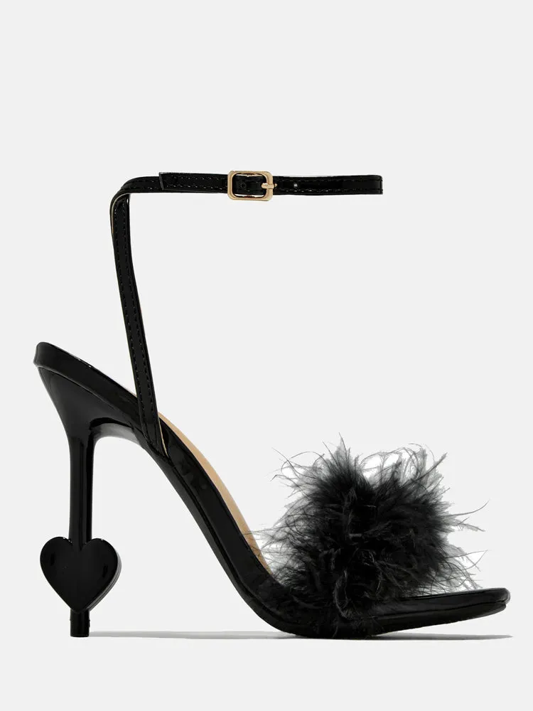 Feather Buckle Heart Heels