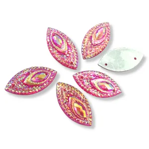 Feather Sew On Navette - HOT PINK AB