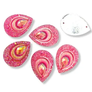 Feather Sew On Teardrop - HOT PINK AB