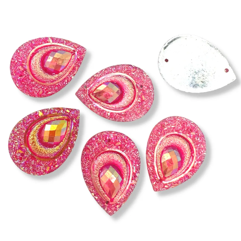 Feather Sew On Teardrop - HOT PINK AB
