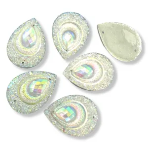 Feather Sew On Teardrop - WHITE AB