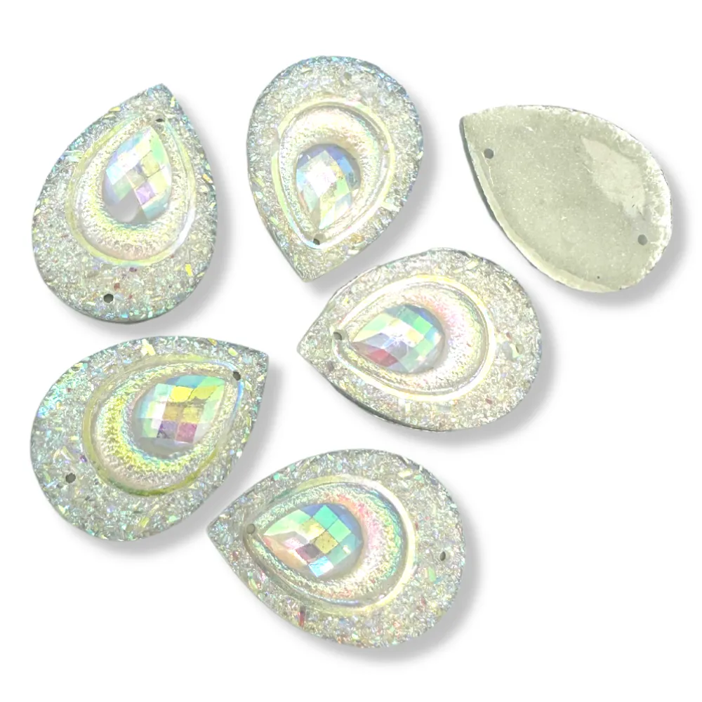 Feather Sew On Teardrop - WHITE AB