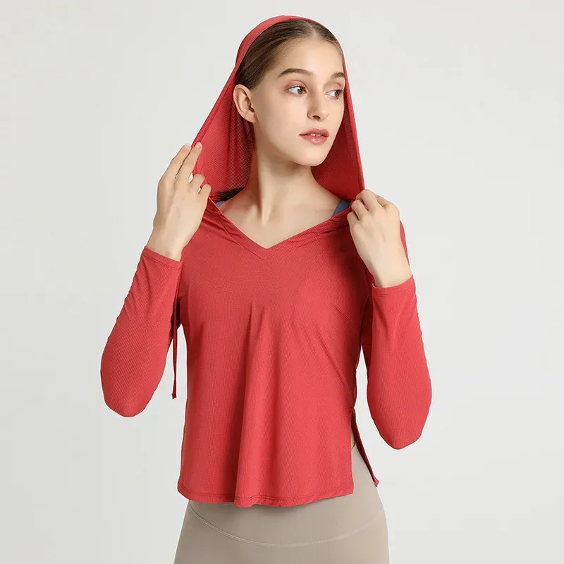 Fifi Long Sleeve Textured Hooded V-Neck Top