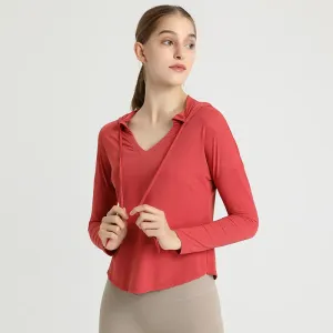 Fifi Long Sleeve Textured Hooded V-Neck Top