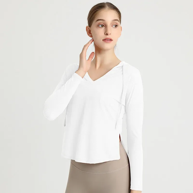 Fifi Long Sleeve Textured Hooded V-Neck Top