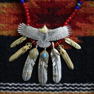 Goros Eagle With Gold, Turquoise, And Silver Feather Setup