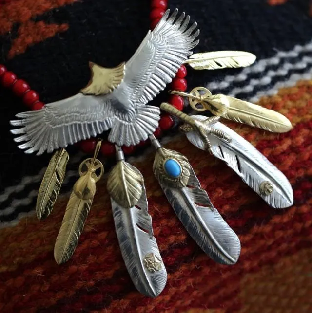 Goros Eagle With Gold, Turquoise, And Silver Feather Setup