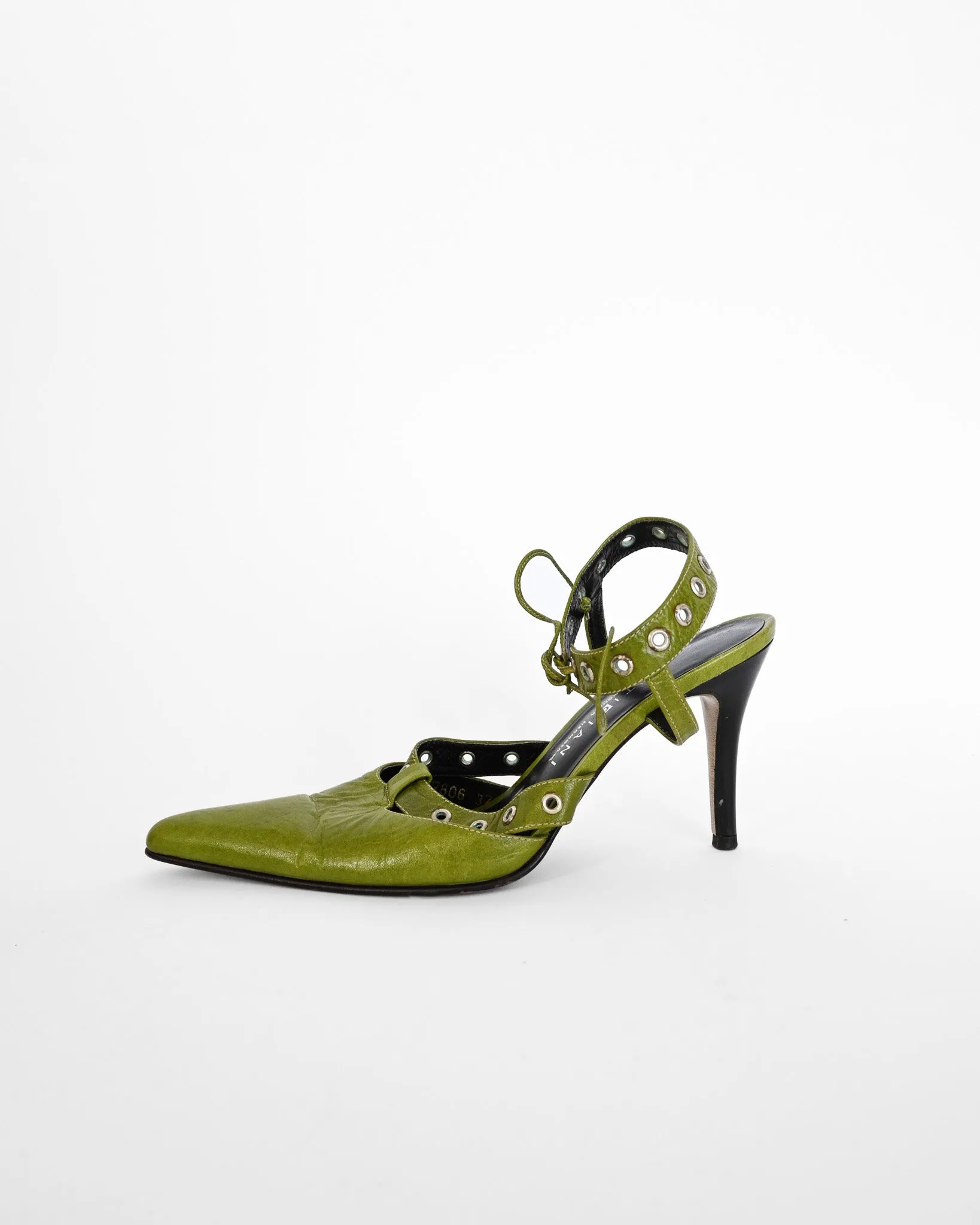 Green Leather Rivet Stiletto Heels (7)