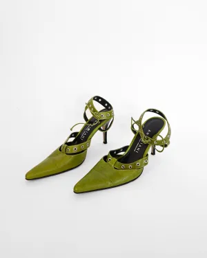 Green Leather Rivet Stiletto Heels (7)