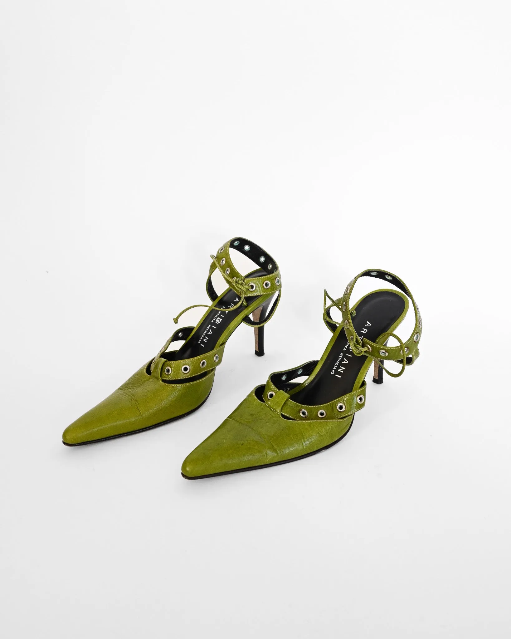 Green Leather Rivet Stiletto Heels (7)