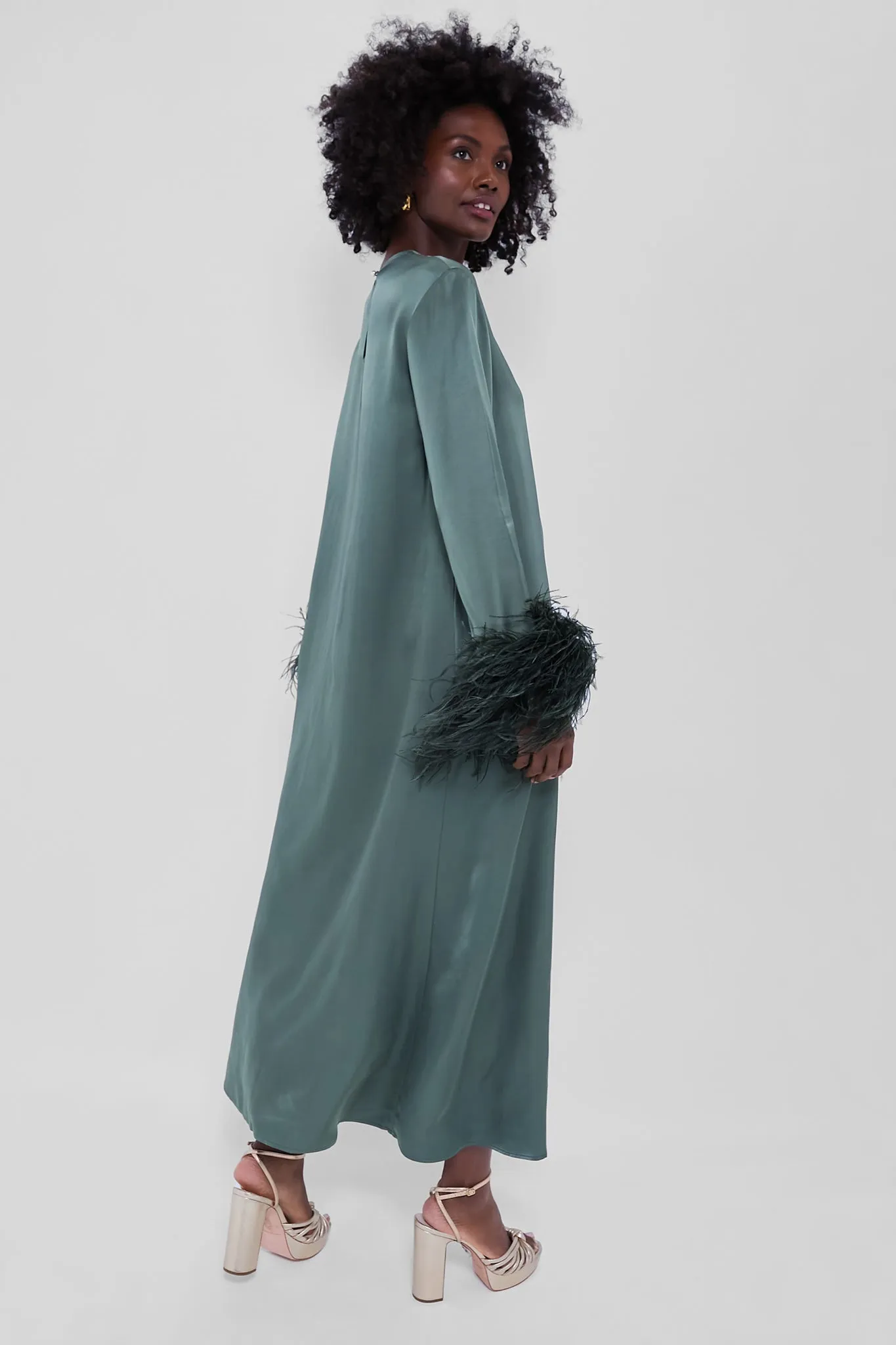 Green Suzi Maxi Dress with Detachable Feathers