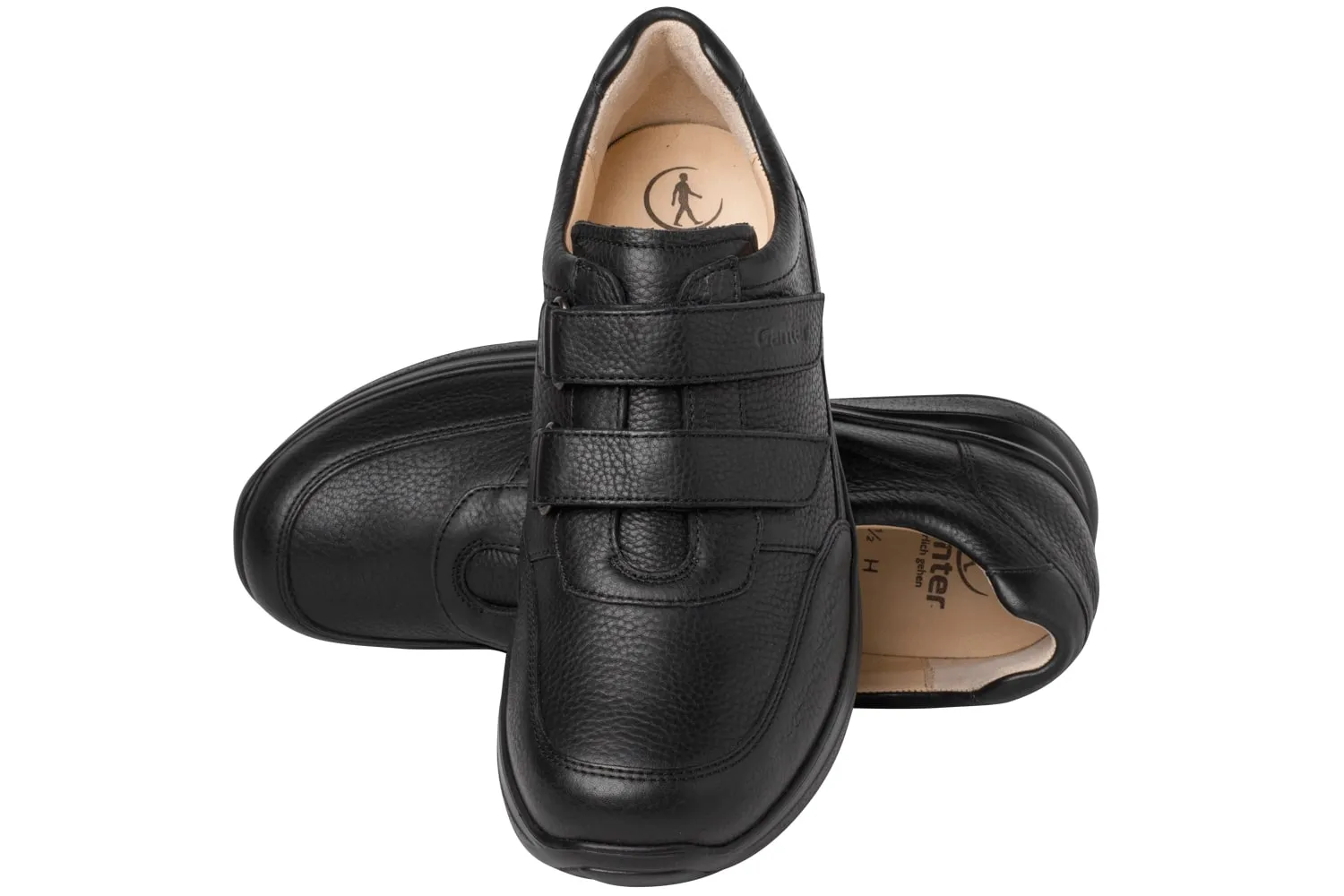 'Harald' men's ergonomic wide fif (H) double strap shoe - Black