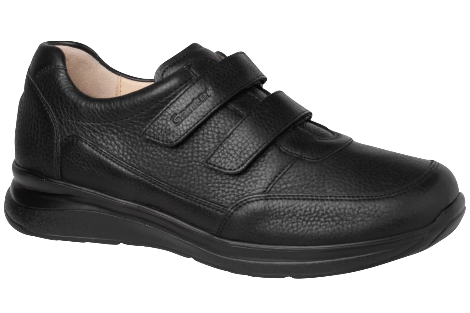'Harald' men's ergonomic wide fif (H) double strap shoe - Black