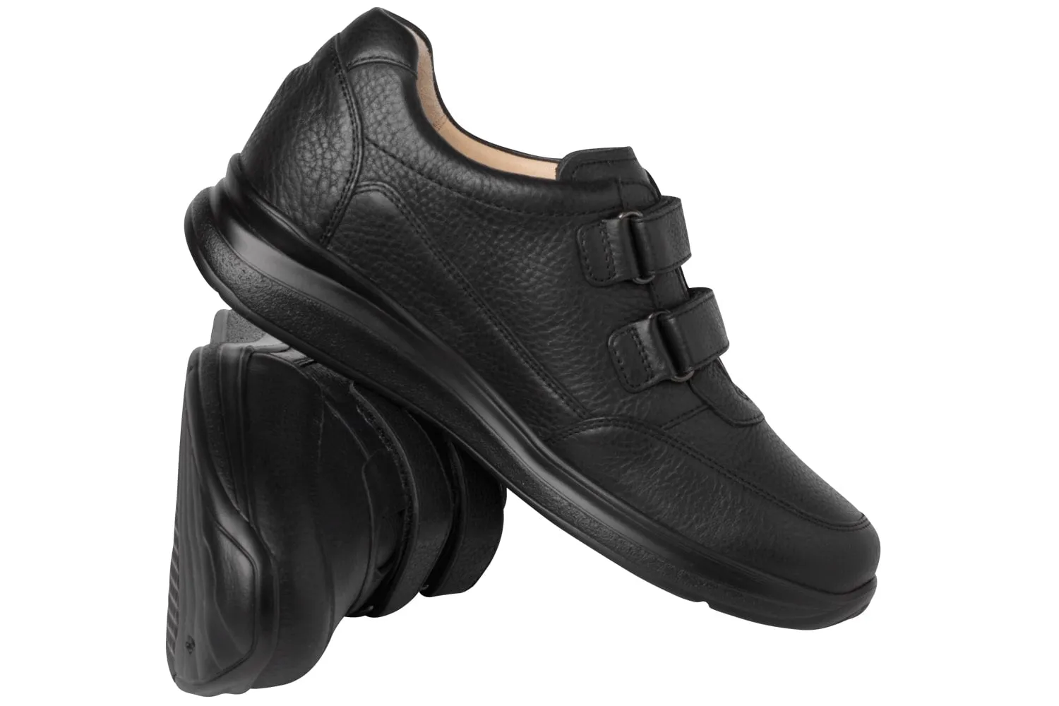 'Harald' men's ergonomic wide fif (H) double strap shoe - Black
