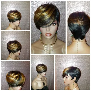 Honey Blonde Pixie Cut Ombre Synthetic Wig