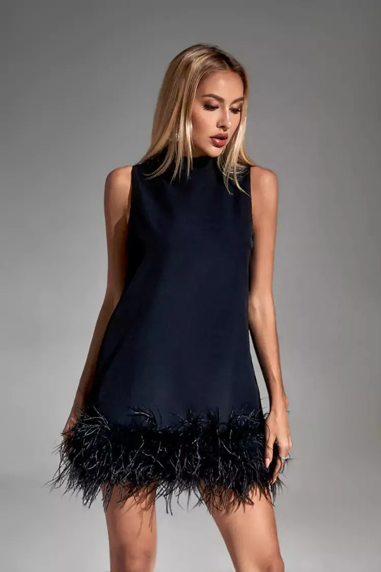 Hope Black Feather Mini Dress
