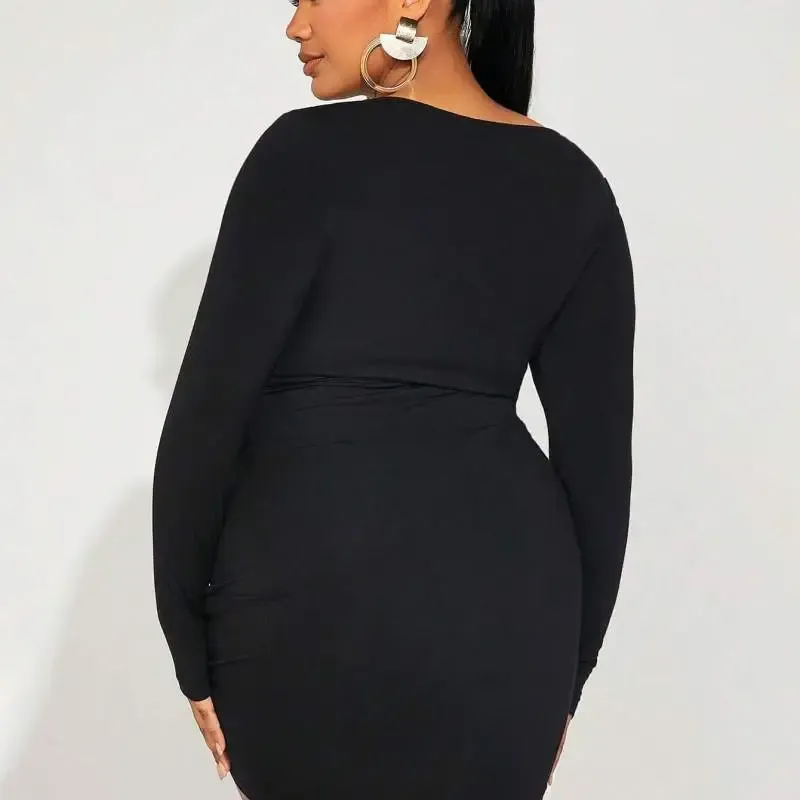 Jolie Plus Size Ruched Long Sleeve Bodycon Mini Dress