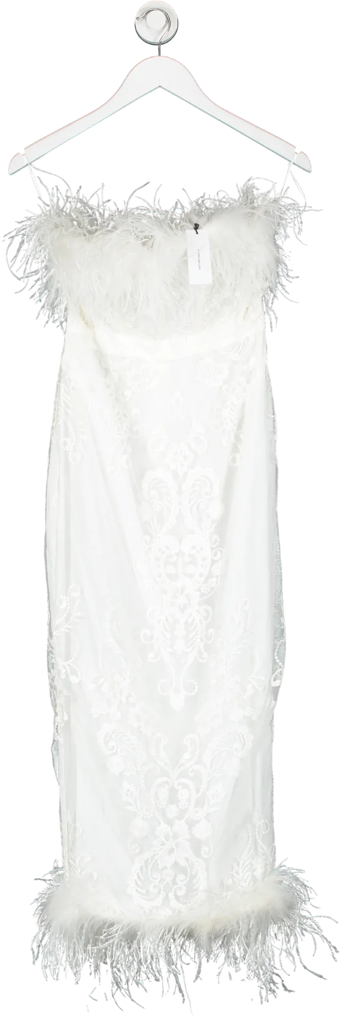 Karen Millen White Graphic Embroidered Mesh Feather Woven Midi Dress UK 8