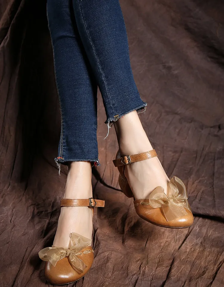 Lace Bowknot Chunky Heel Elegant Ankle Strap Pumps