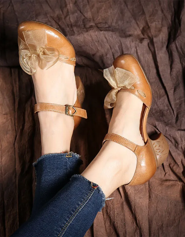 Lace Bowknot Chunky Heel Elegant Ankle Strap Pumps