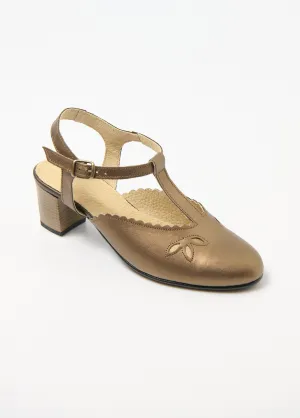 Leather salome sandals with high heels and comfort width