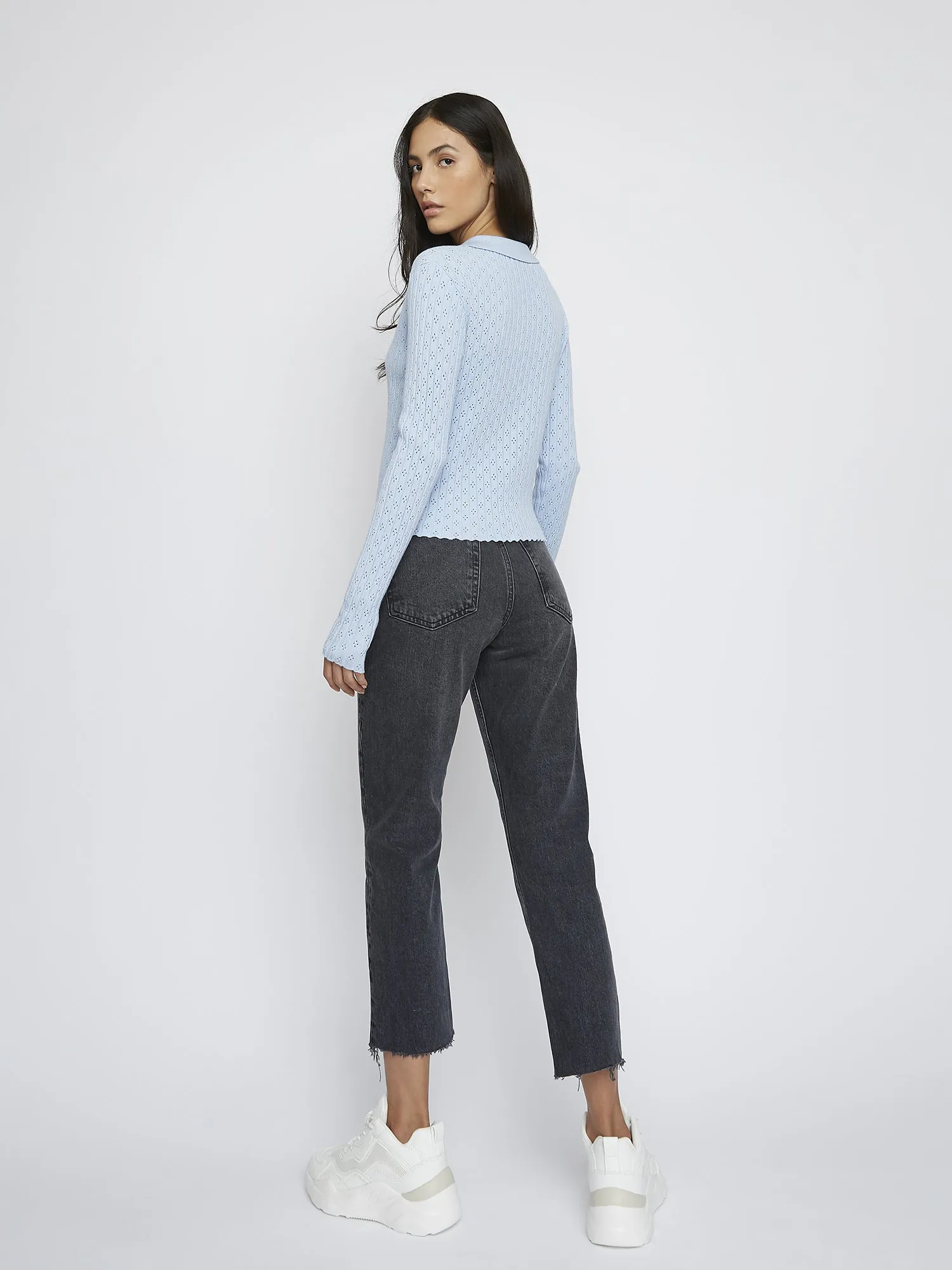 Light Blue Long Sleeve Crochet Collar Shirt