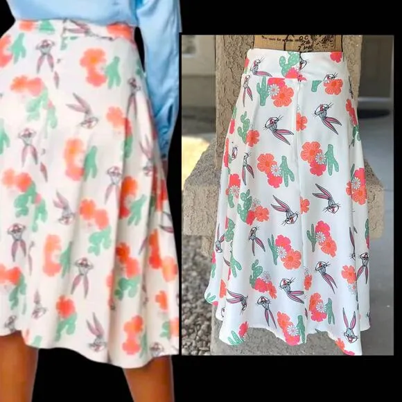 Looney Tunes Unique Vintage Vivien Bugs Bunny Cactus 40'S Swing Skirt Sz XS (2)