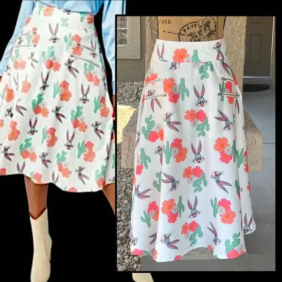 Looney Tunes Unique Vintage Vivien Bugs Bunny Cactus 40'S Swing Skirt Sz XS (2)