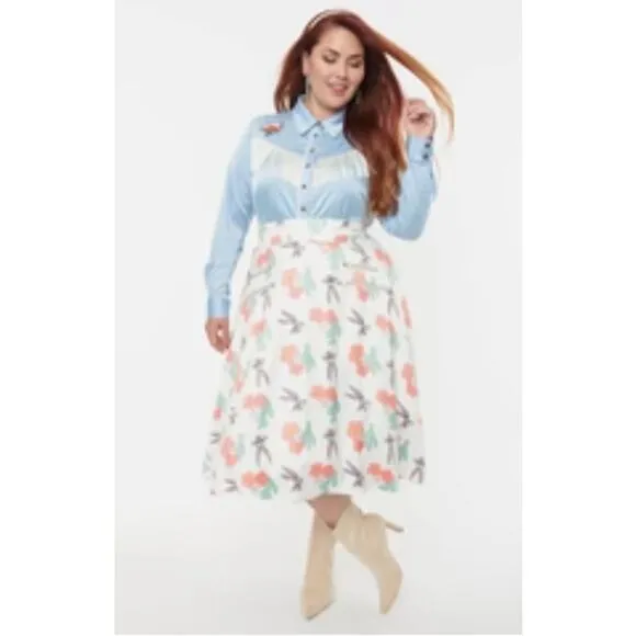 Looney Tunes Unique Vintage Vivien Bugs Bunny Cactus 40'S Swing Skirt Sz XS (2)