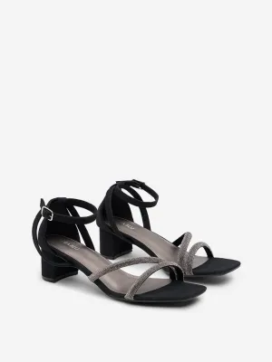 LUNA BLU Black Diamante Embellished Heel Sandals
