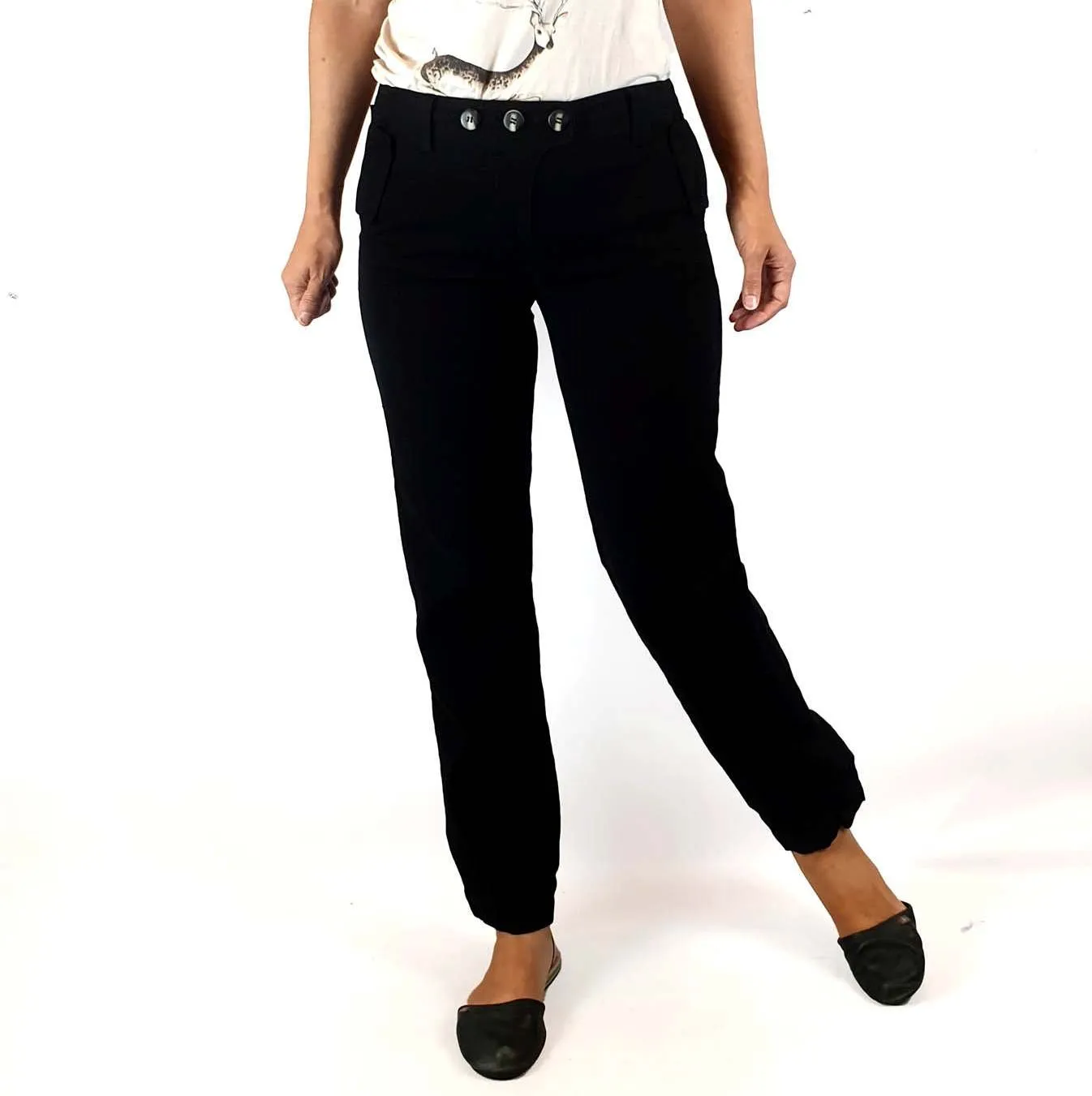 Lush cotton mix straight leg pants with unique button detail size 10 (tiny fit, best fits size 8)