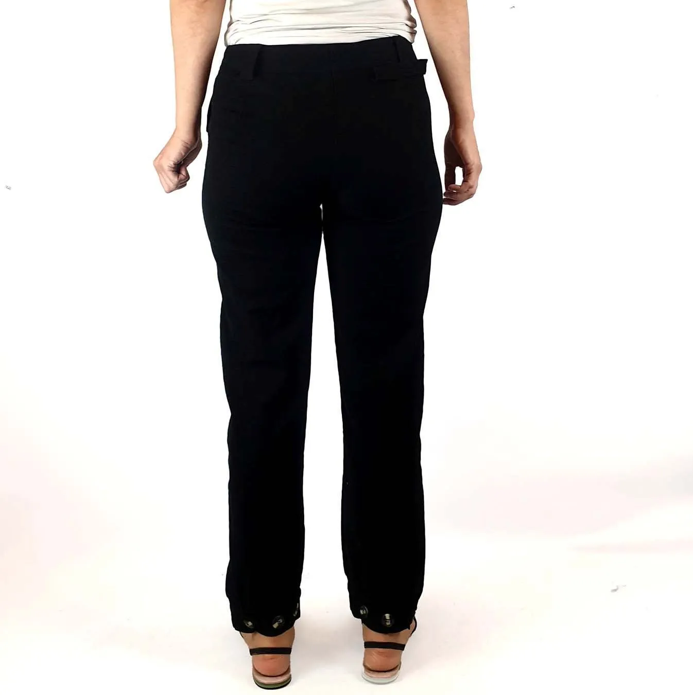 Lush cotton mix straight leg pants with unique button detail size 10 (tiny fit, best fits size 8)