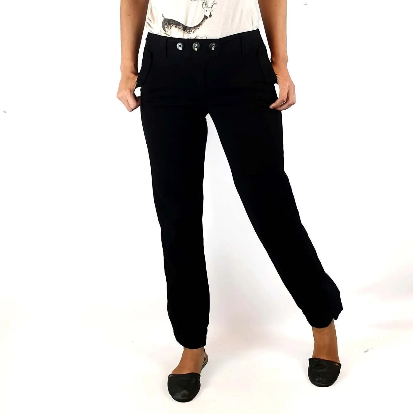 Lush cotton mix straight leg pants with unique button detail size 10 (tiny fit, best fits size 8)