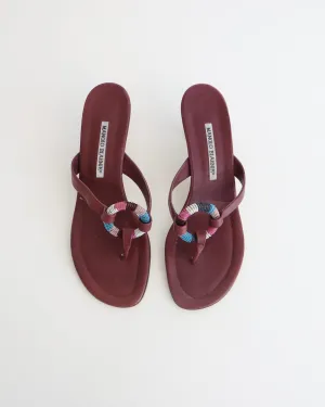 Manolo Blahnik Burgundy Beaded Heels