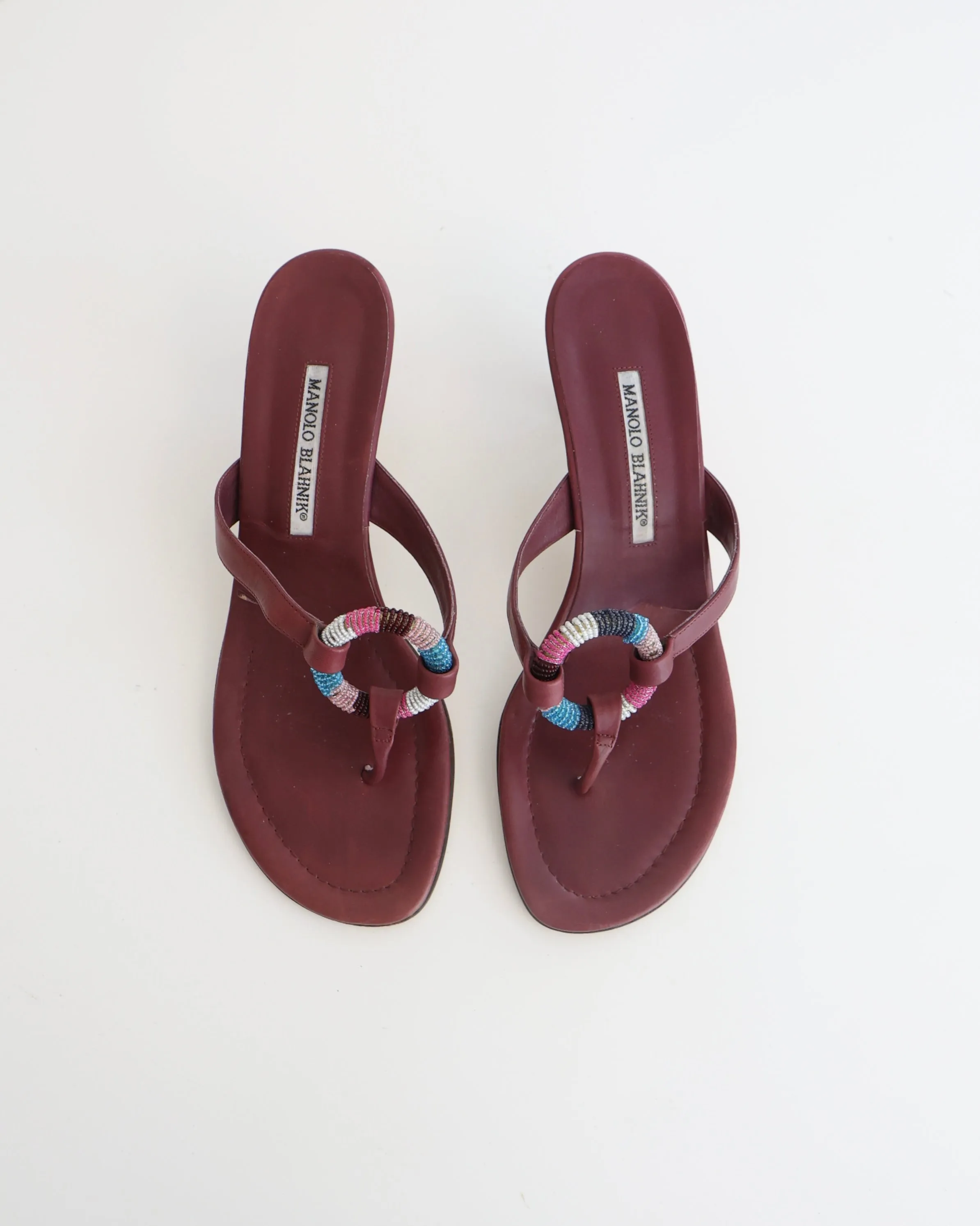 Manolo Blahnik Burgundy Beaded Heels