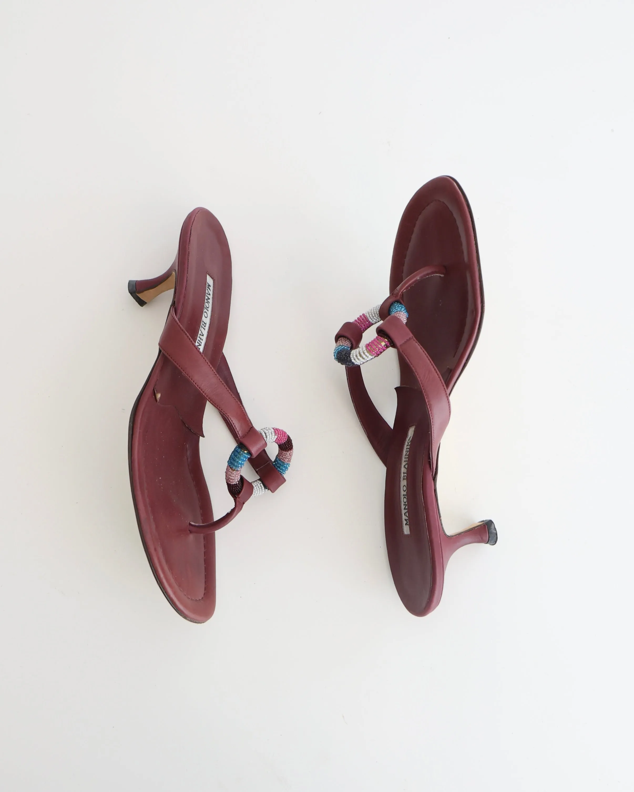 Manolo Blahnik Burgundy Beaded Heels