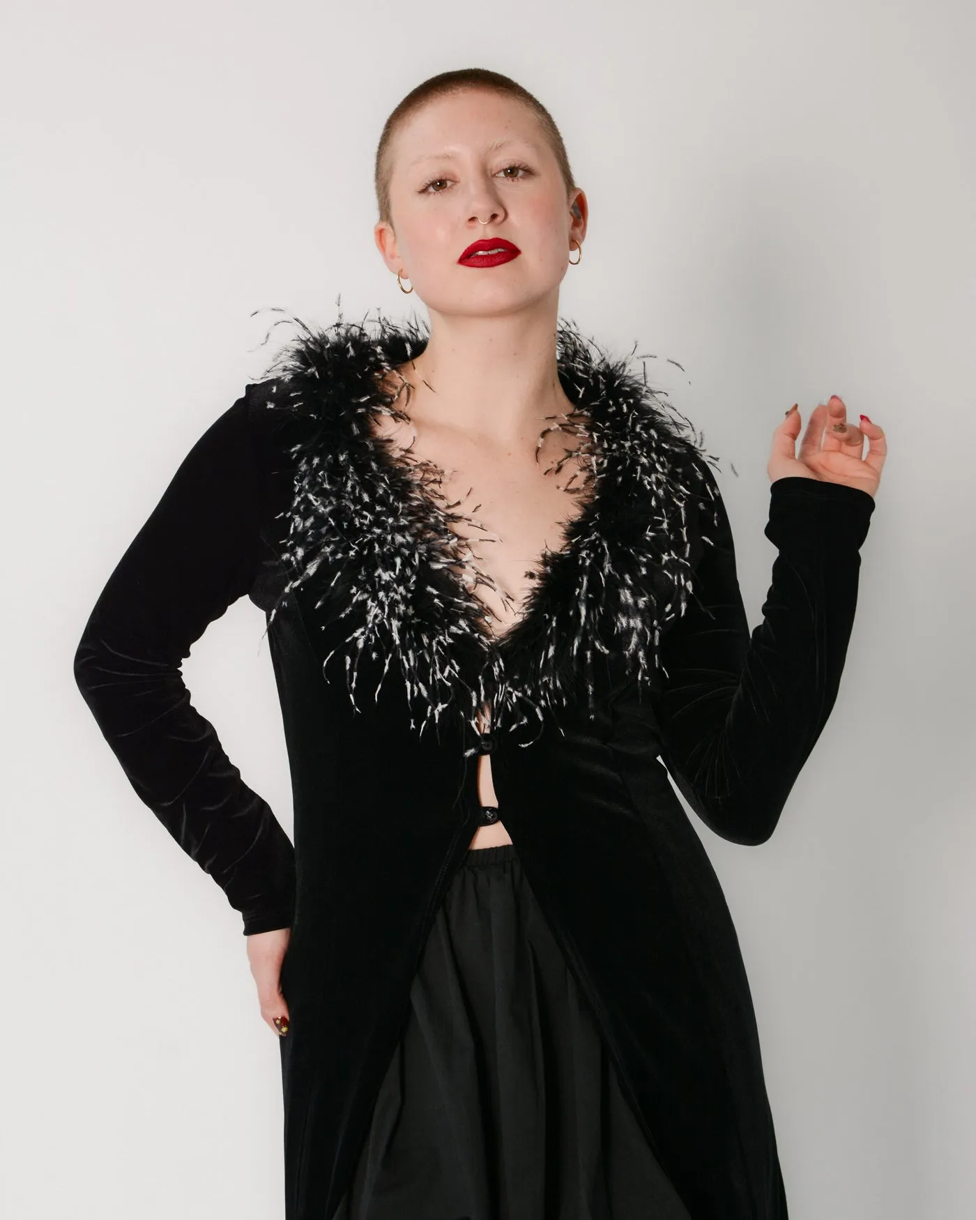 Marabou Feather Velvet Maxi Duster