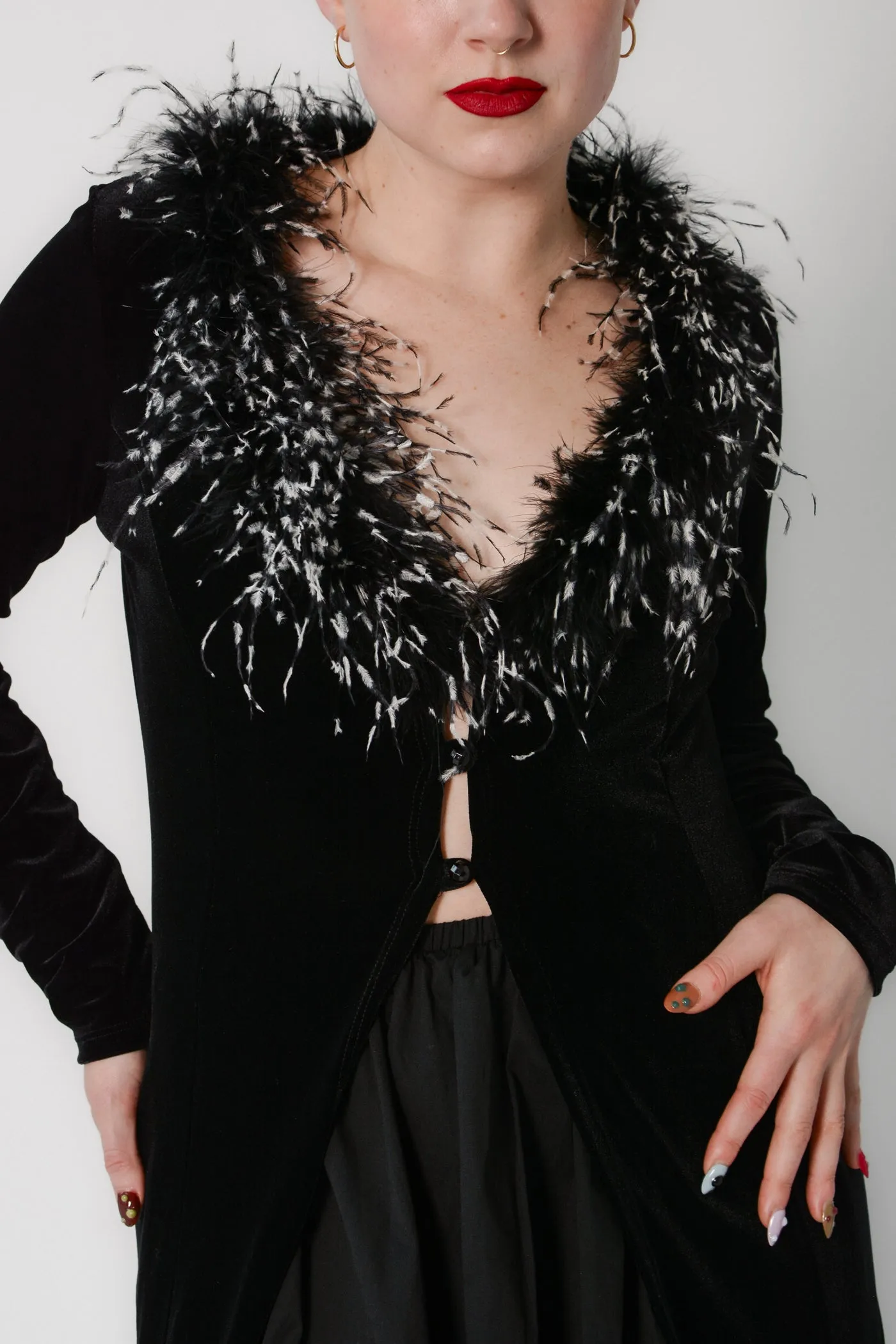 Marabou Feather Velvet Maxi Duster