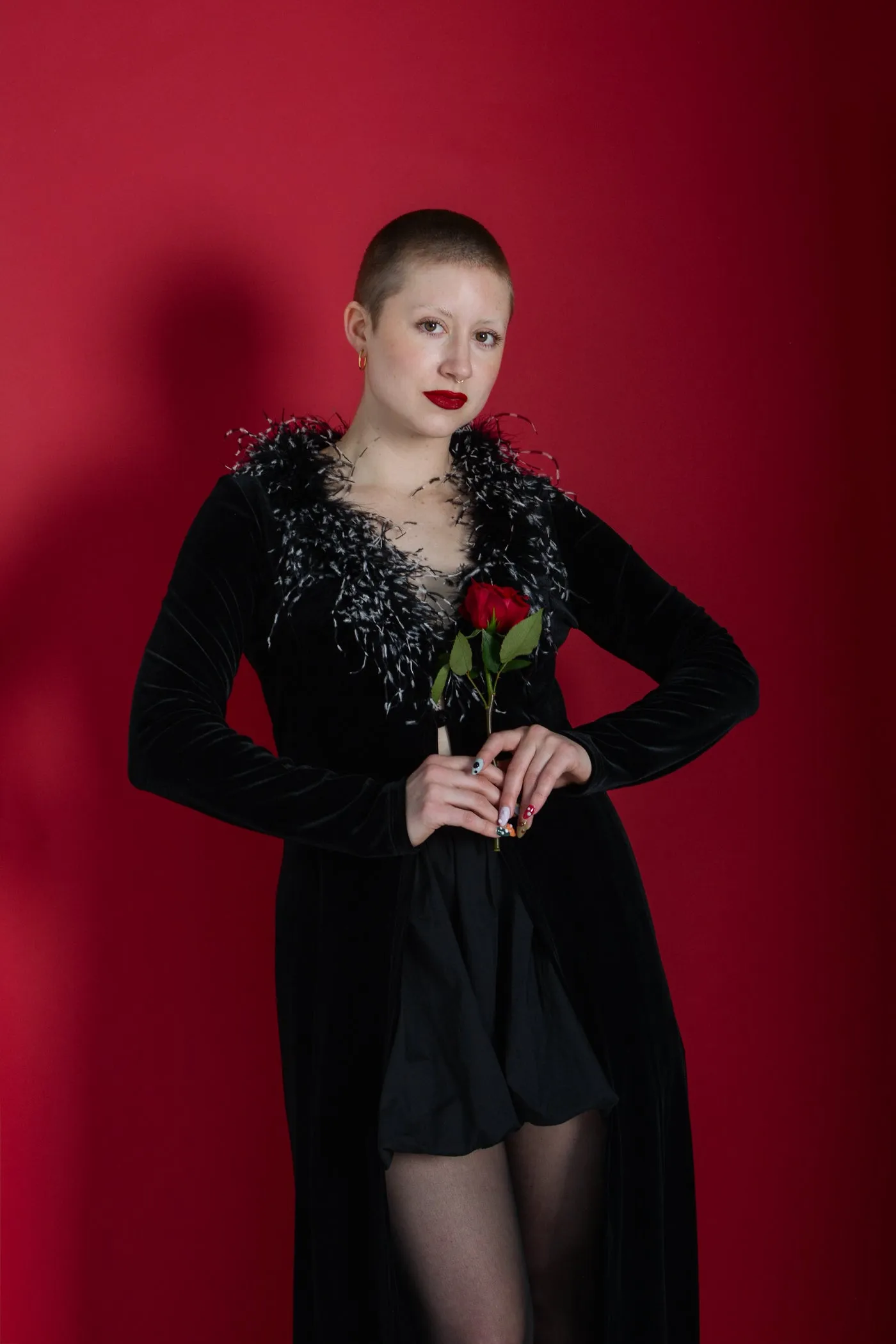 Marabou Feather Velvet Maxi Duster