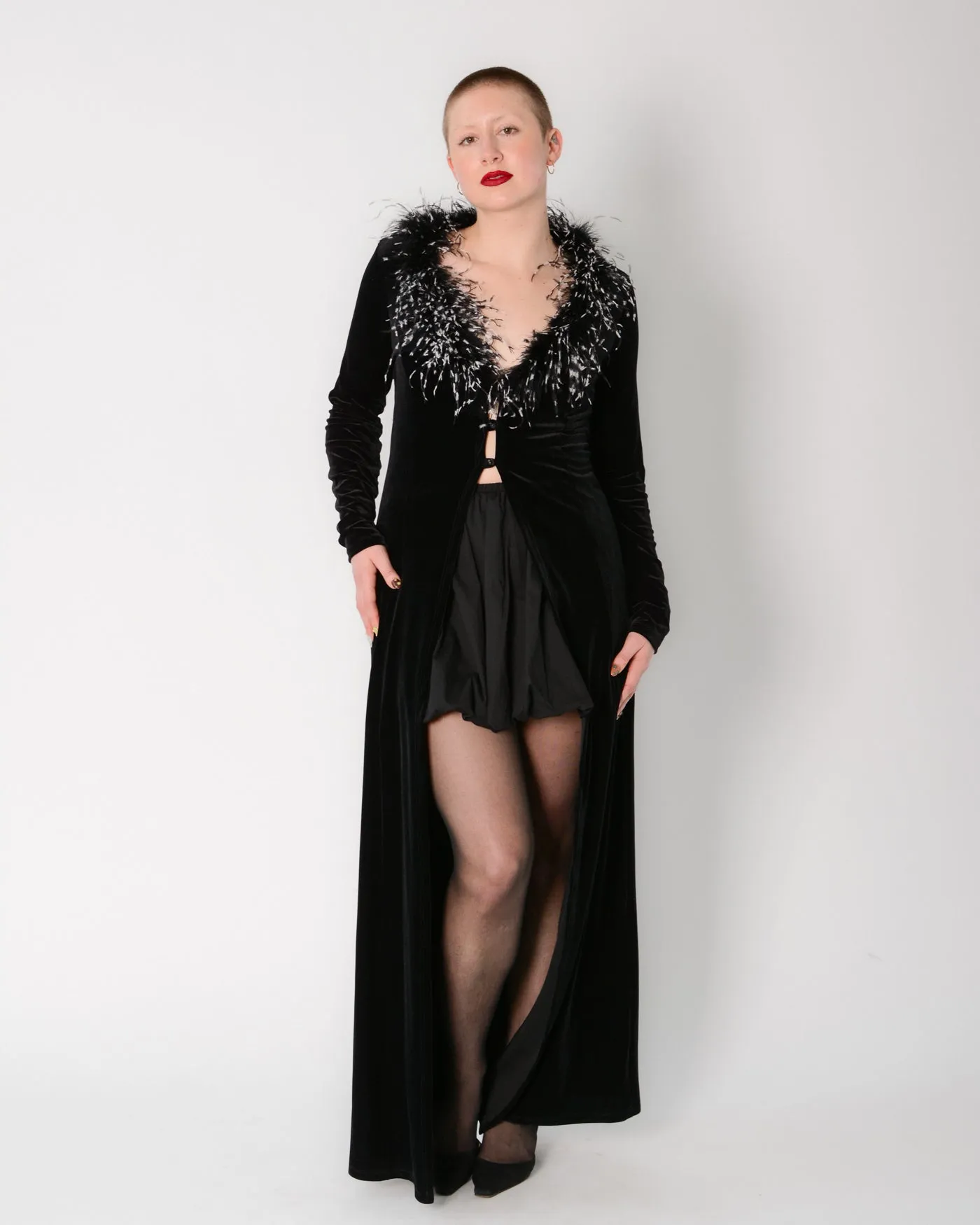 Marabou Feather Velvet Maxi Duster
