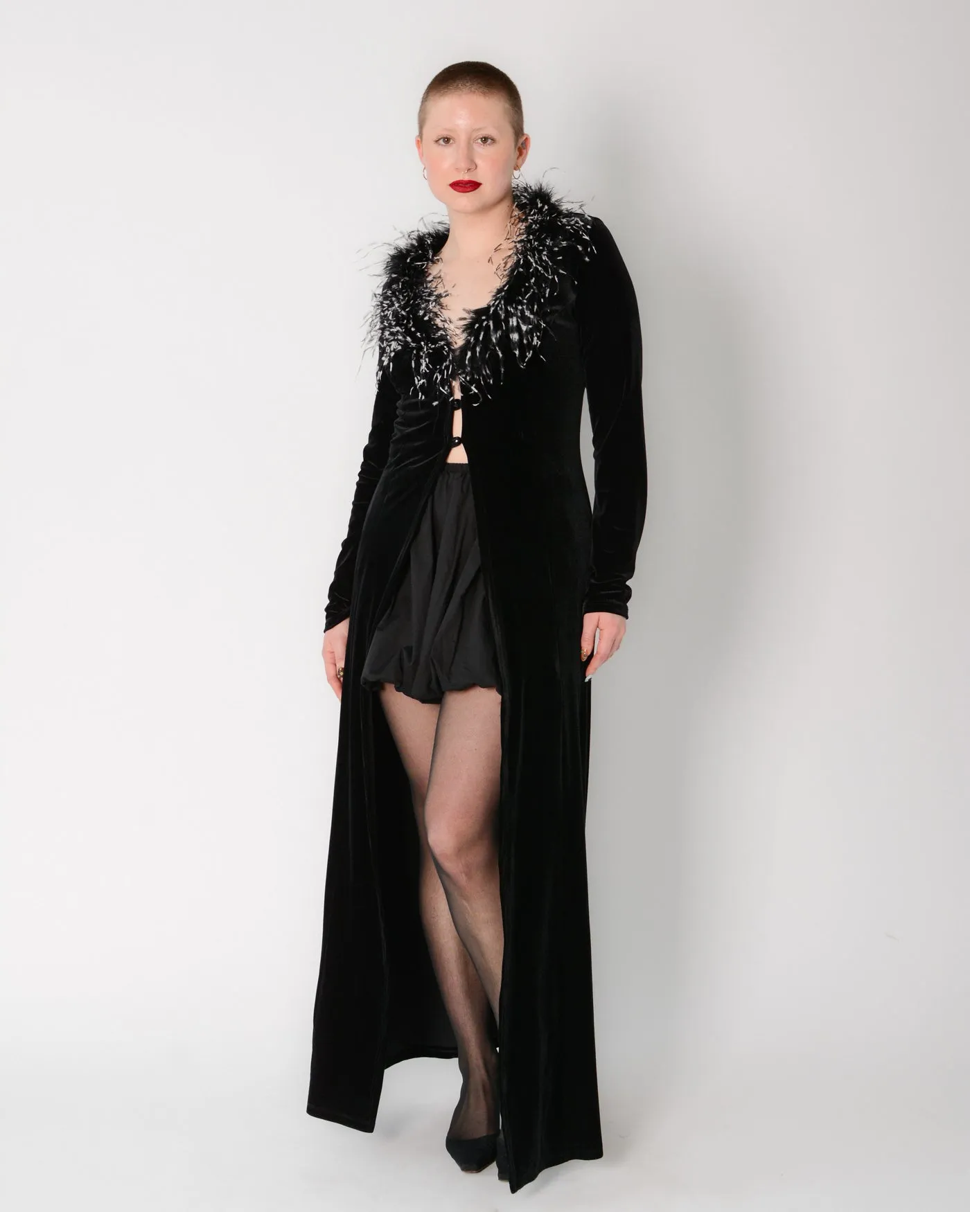 Marabou Feather Velvet Maxi Duster