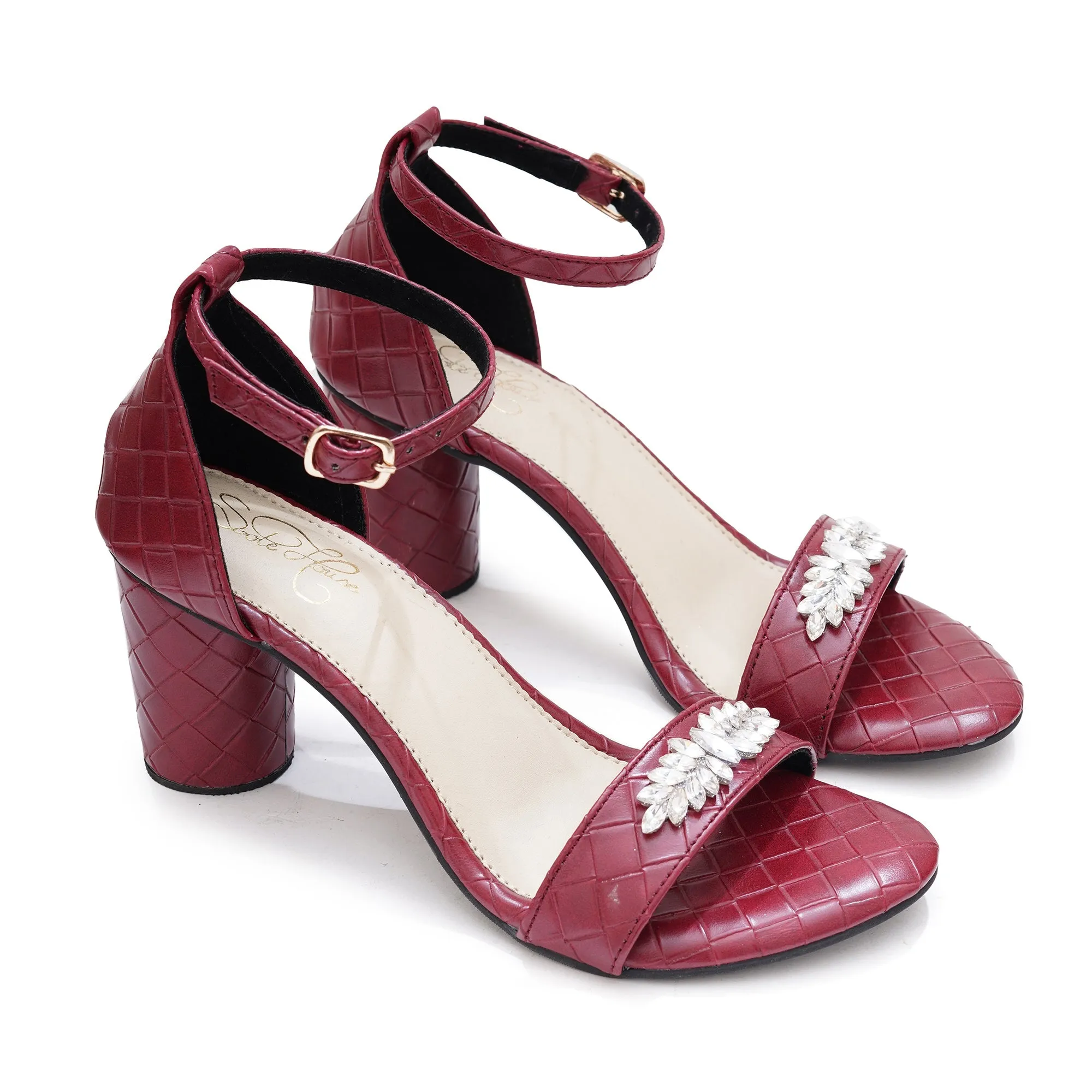 Maroon Glam Block Heel