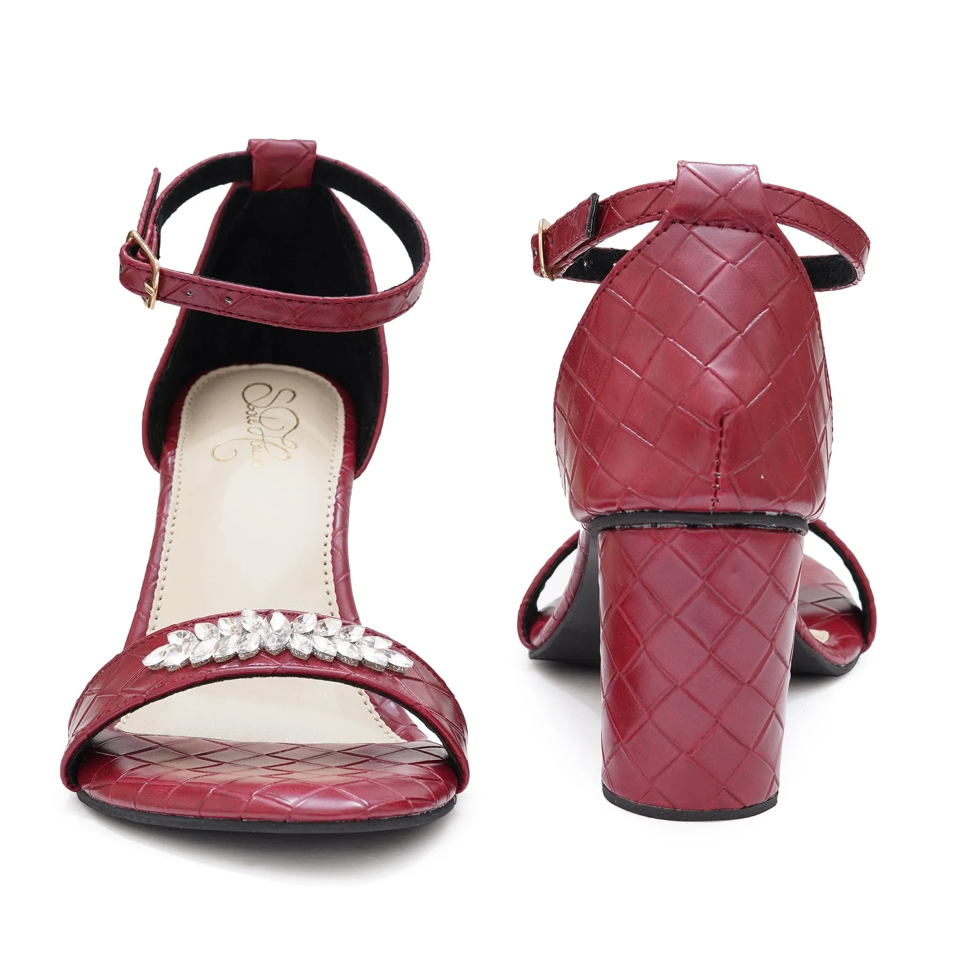Maroon Glam Block Heel