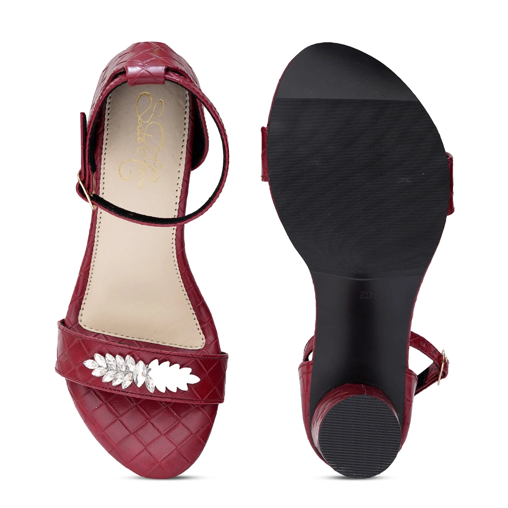 Maroon Glam Block Heel