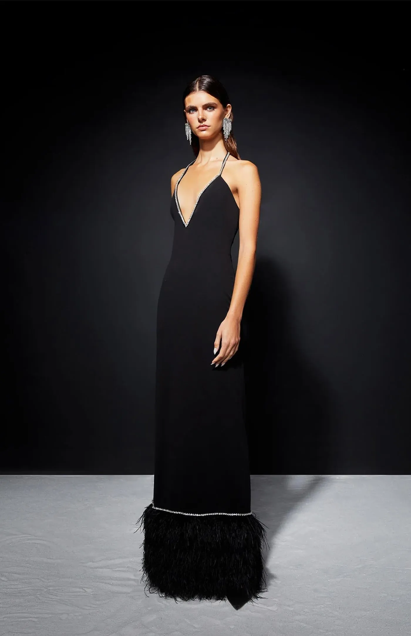 Midnight Luxe Gown | Black Gown with Feather