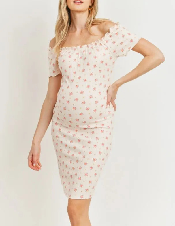Off-Shoulder Maternity Dress / Trendy ribbed maternity dress