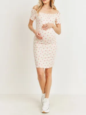Off-Shoulder Maternity Dress / Trendy ribbed maternity dress