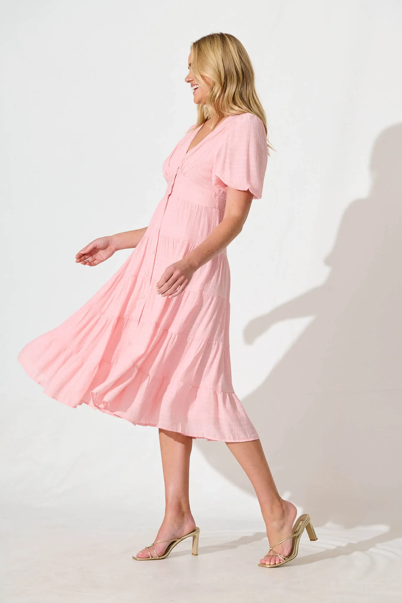 Pale Pink Chiffon Midi Dress - Modica Style