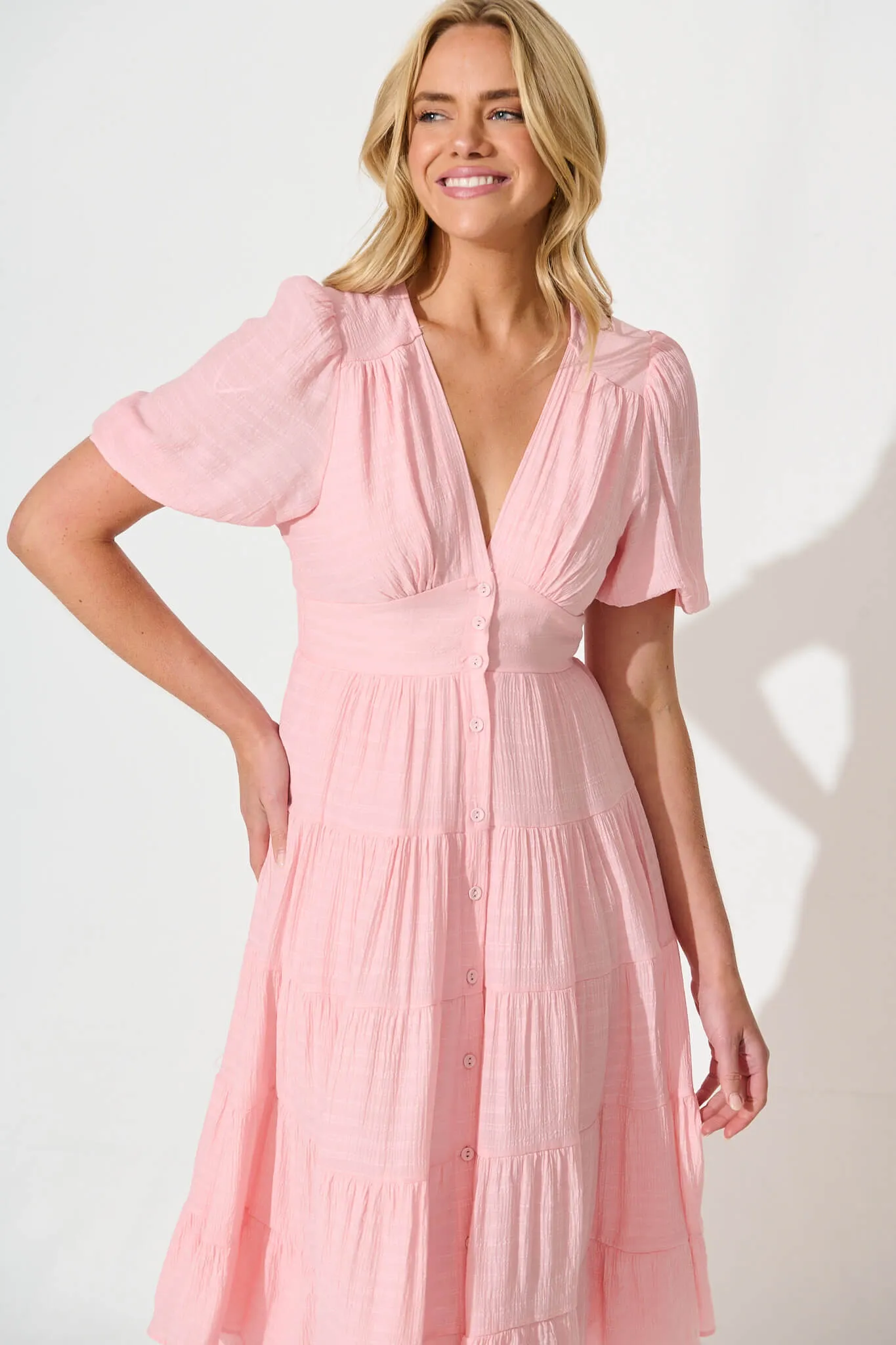 Pale Pink Chiffon Midi Dress - Modica Style